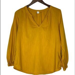 Old Navy Relaxed Open Neck Cotton‎ Blend Long Sleeve Shirt Boho Sunflower XS EUC